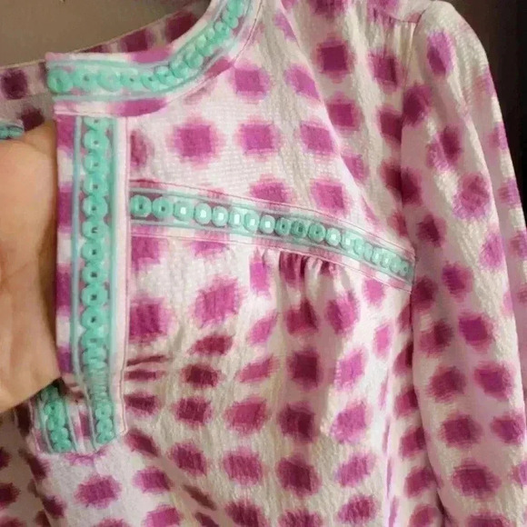 Vineyard Vines Pink Polka Dots Tie Dye Patterned Shift Women's Dress Size 0 Silk - Picture 5 of 11